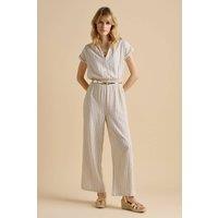 Brakeburn Women's Wide Leg Stripe Jumpsuit in Cream | Size: 16