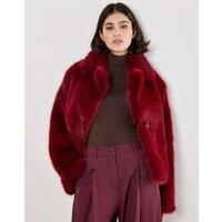 Apricot Women's Faux Fur Short Coat in Burgundy | Size: 14