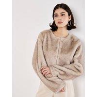 Apricot Women's Luxe Faux Fur Cropped Jacket in Grey | Size: 16