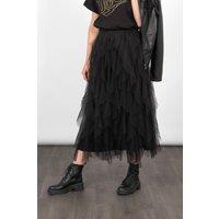 Sarta Women's Layla Maxi Tulle Skirt - Black, Layered Frills in Black | Size: 12-14