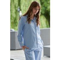 British Boxers Women's 'Westwood' Blue Stripe Brushed Cotton Pyjama Set in Light Blue | Size: Large