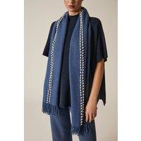 James Lakeland Women's Denim Pearl Detail Scarf in Mid Blue