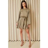 Urban Touch Women's Long Sleeve Pleated Skater Dress in Khaki | Size: 8