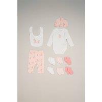 Rock a Bye Baby Girl's 10-Piece Bodysuit, Hat, Trouser & Bib & 6 Pack Socks Baby Gift Set in Pink | Size: 0-3 m