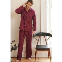 British Boxers Men's 'Cahors' Herringbone Brushed Cotton Pyjama Set in Burgundy | Size: Small