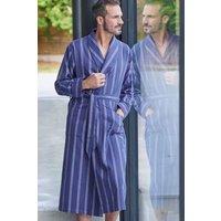 British Boxers Men's "Banbury Navy" Stripe Brushed Cotton Dressing Gown in Dark Blue | Size: XL