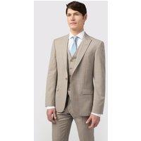 Alexandre Silver Label Men's Tailored Fit Italian Oatmeal Blue Check Jacket in Beige | Size: 36R