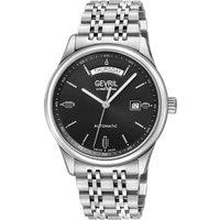 Gevril Men's Excelsior Swiss Automatic Sellita SW240 Black Dial Date 42 MM Watch in Silver