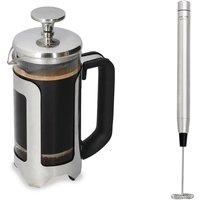 La Cafetiere Roma 3 Cup Cafetire & Handheld Coffee Frother Set in Metallic Silver