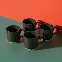 La Cafetiere Set of 4 Green Ceramic Coffee Mugs in Dark Green