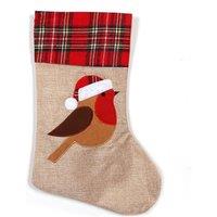 Shatchi Large Xmas Stocking Printed Pattern Burlap Hessian Linen Robin Sack Sock Hanging Bags Home Decorations in Brown