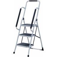 Gr8 Home Steel 3 Step Ladder Folding Stool With Handrail in White
