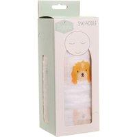 Ziggle Baby Cotton Muslin Swaddle Wrap - Cockapoo Dog in White