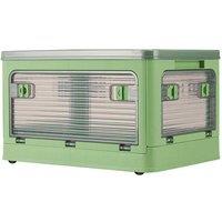 H&O Direct Folding Plastic Storage Bins Collapsible Organizers Box with Wheels in Green