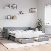 Berkfield Home Daybed with Trundle & Drawers Light Grey 90x190 cm Fabric
