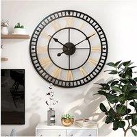 Living and Home 80cm Dia Black Frame Gold Roman Numeral Hollow 60 Scale Wall Clock