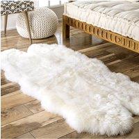 Living and Home 180x110cm White Plush Faux Wool Wave Edge Rug Window Sill & Sofa Cushion | Size: 110 cm x 180 cm