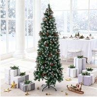 Living and Home Snow Flocked Christmas Tree with Pine, Berries & Foldable Metal Stand | Size: Large
