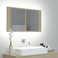 Berkfield Home LED Bathroom Mirror Cabinet Sonoma Oak 80x12x45 cm in Brown | Size: 80 x 12 x 45 cm