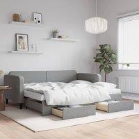 Berkfield Home Daybed with Trundle & Drawers Light Grey 90x190 cm Fabric