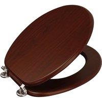 Showerdrape Oxford Mahogany Wooden Toilet Seat with Chrome Hinges in Dark Brown