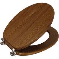 Showerdrape Oxford Mahogany Wooden Toilet Seat with Chrome Hinges in Brown