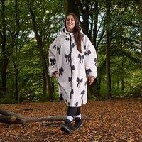 OHS Bow Print Water Resistant Coat Sherpa Lined Drying Changing Robe in White | Size: Large/XL