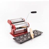 KitchenCraft 3pc Pasta Making Set with Red Stainless Steel Pasta Maker