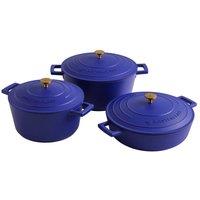 MasterClass 3pc Cast Aluminium Casserole Dish Set, Electric Blue, 2.5L, 4L, 5L in Dark Blue