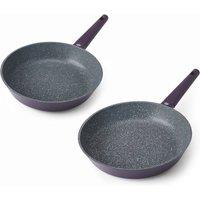 MasterClass Set of 2 Purple Non-Stick Cast Aluminium Frying Pans in Mid Grey