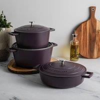 MasterClass Set of 3 Purple Non-Stick Cast Aluminium Casserole Dishes in Aubergine