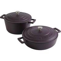 MasterClass Set of 2 Purple Non-Stick Cast Aluminium Casserole Dishes in Aubergine