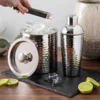 BarCraft Hammered Stainless Steel Ice Bucket & Cocktail Shaker Set in Metallic Silver