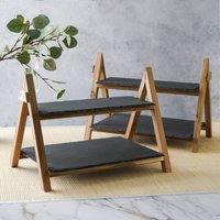 Artesa Set of 2 2-Tier Slate & Wood Serving Stands in Charcoal