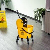HOMCOM 26L Mop Bucket & Water Wringer w/ 4 Wheels Plastic Body Metal Handle Yellow