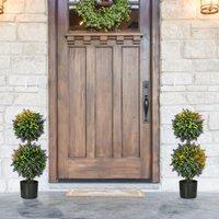 HOMCOM Set of 2 Potted Artificial Plants Ball Tree with Lavender Flowers, 70cm in Green