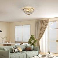 HOMCOM Chandelier Crystal Ceiling Light with E14 Base 2-Lights in Gold | Size: 35 cm diameter x 21 cm high