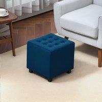HOMCOM Square Footstool Small Ottoman with Wood Legs for Bedroom in Blue