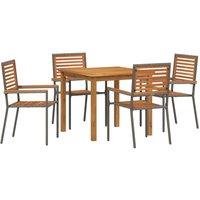 Berkfield Home 5 Piece Garden Dining Set Grey Poly Rattan Acacia