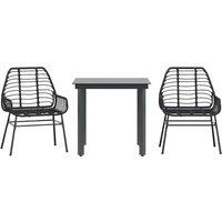 Berkfield Home 3 Piece Garden Dining Set Black Poly Rattan Glass