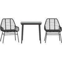 Berkfield Home 3 Piece Garden Dining Set Black Poly Rattan Glass