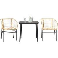 Berkfield Home 3 Piece Garden Dining Set Brown Poly Rattan Glass