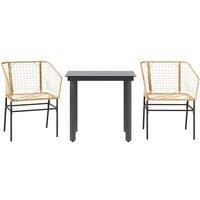 Berkfield Home 3 Piece Garden Dining Set Brown Poly Rattan Glass