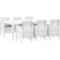 Berkfield Home 7 Piece Garden Dining Set with Cushions White Poly Rattan