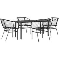 Berkfield Home 5 Piece Garden Dining Set Black Poly Rattan Glass