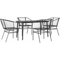 Berkfield Home 5 Piece Garden Dining Set Black Poly Rattan Glass