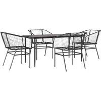 Berkfield Home 5 Piece Garden Dining Set Black Poly Rattan Glass