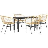 Berkfield Home 5 Piece Garden Dining Set Brown Poly Rattan Glass
