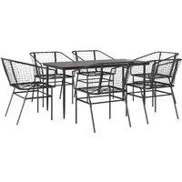 Berkfield Home 7 Piece Garden Dining Set Black Poly Rattan Glass