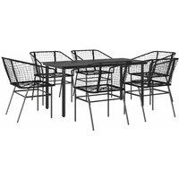 Berkfield Home 7 Piece Garden Dining Set Black Poly Rattan Glass